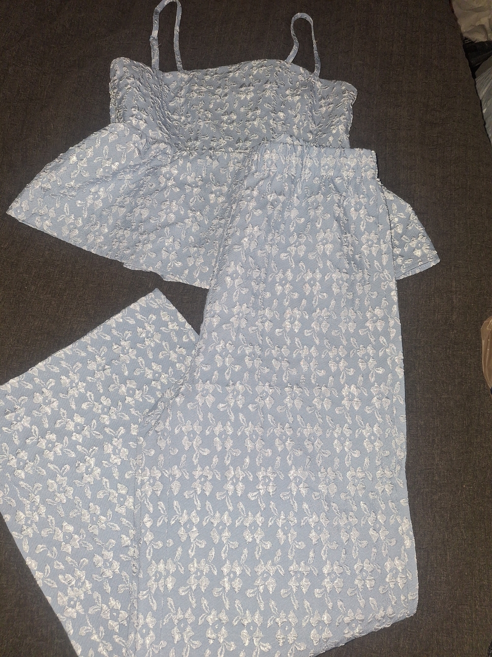 Women's Light Blue Floral Wide-Leg Jumpsuit